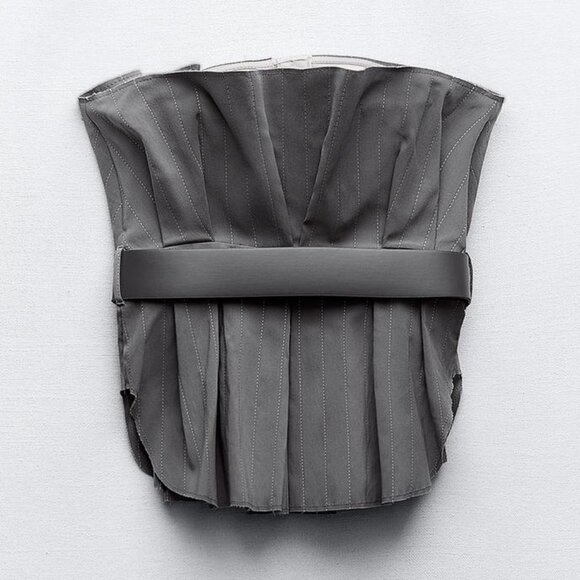 BLOGGER'S FAVE! Zara Belted Strapless Top Gray NWT - Picture 15 of 15